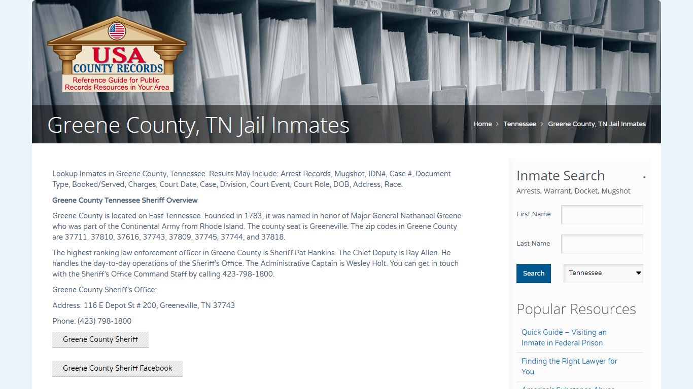 Greene County, TN Jail Inmates | Name Search